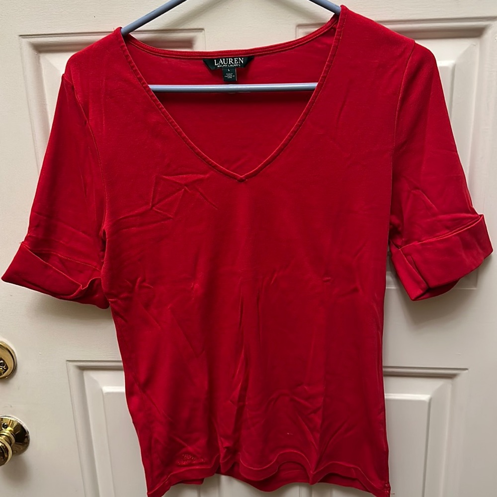 Lauren by Ralph Lauren red half sleeve cotton top, women’s size L